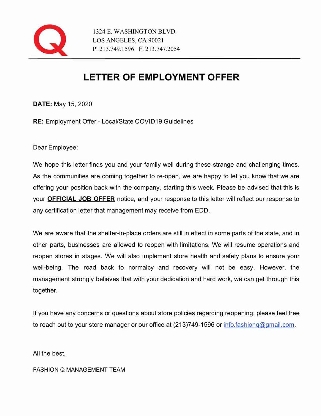 TO OUR Q EMPLOYEES