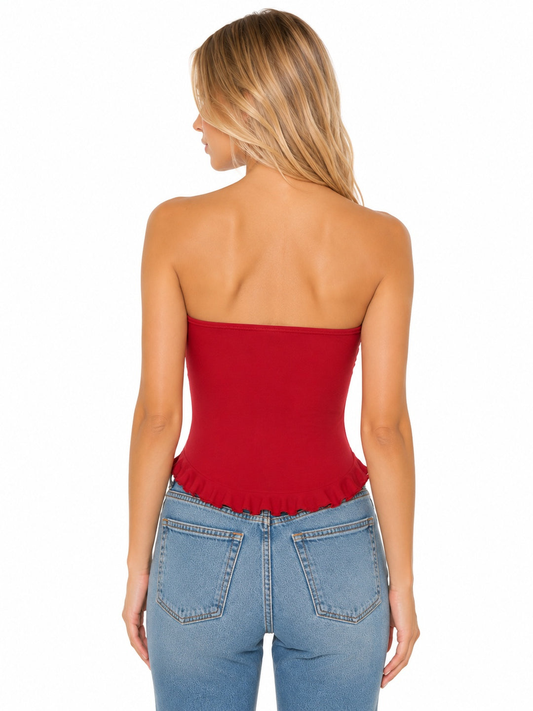 Ruched Ruffle Tube Top