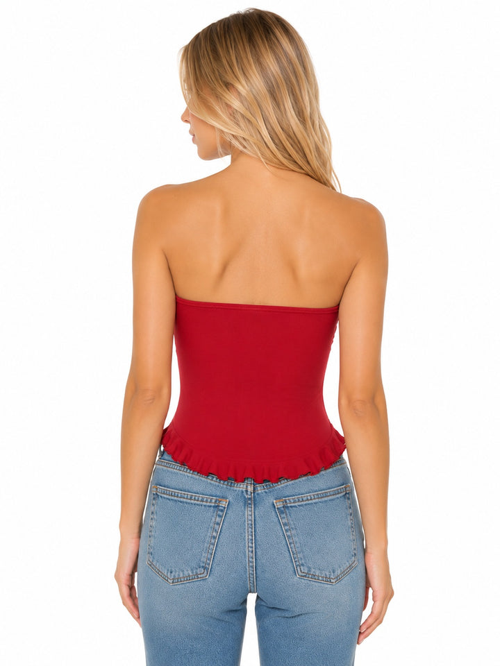 Ruched Ruffle Tube Top