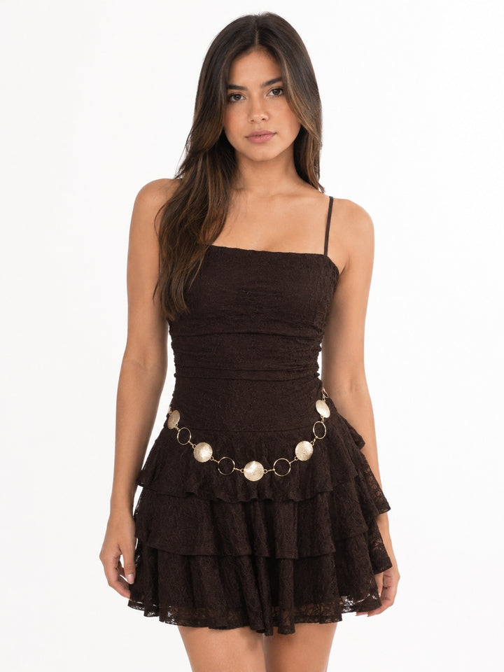 Ruched Lace Mini Dress