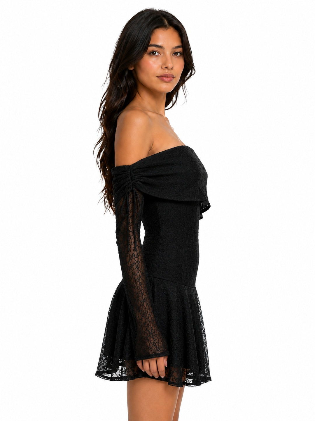Off Shoulder Lace Mini Dress