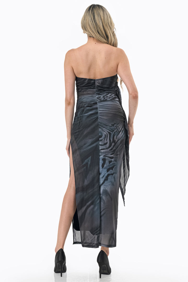 Abstract Print Ruched Maxi Dress