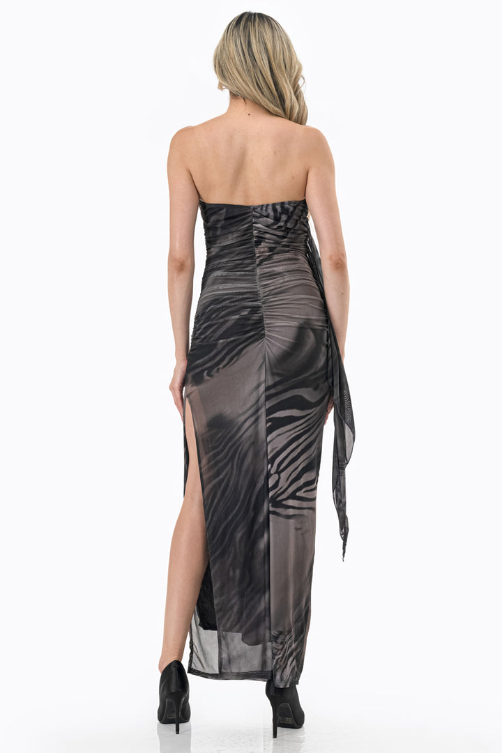 Abstract Print Ruched Maxi Dress