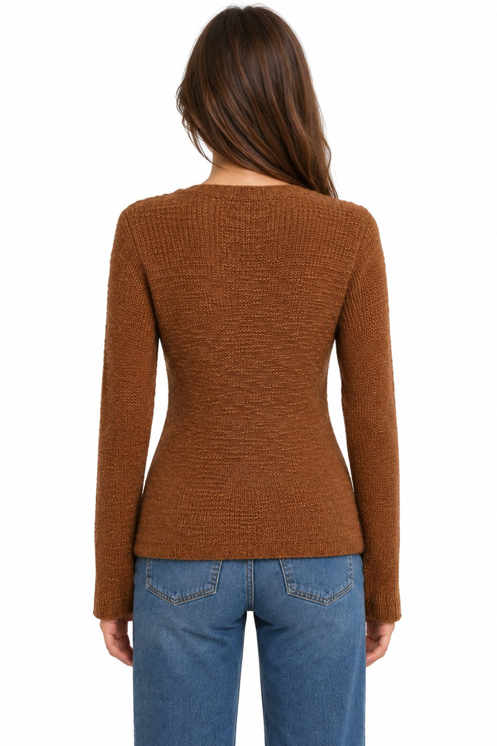 Textured V-Neck Long Sleeve Sweater