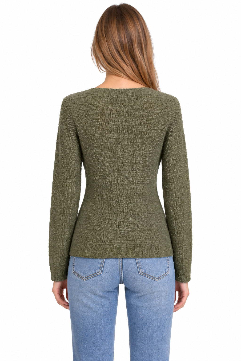 Textured V-Neck Long Sleeve Sweater