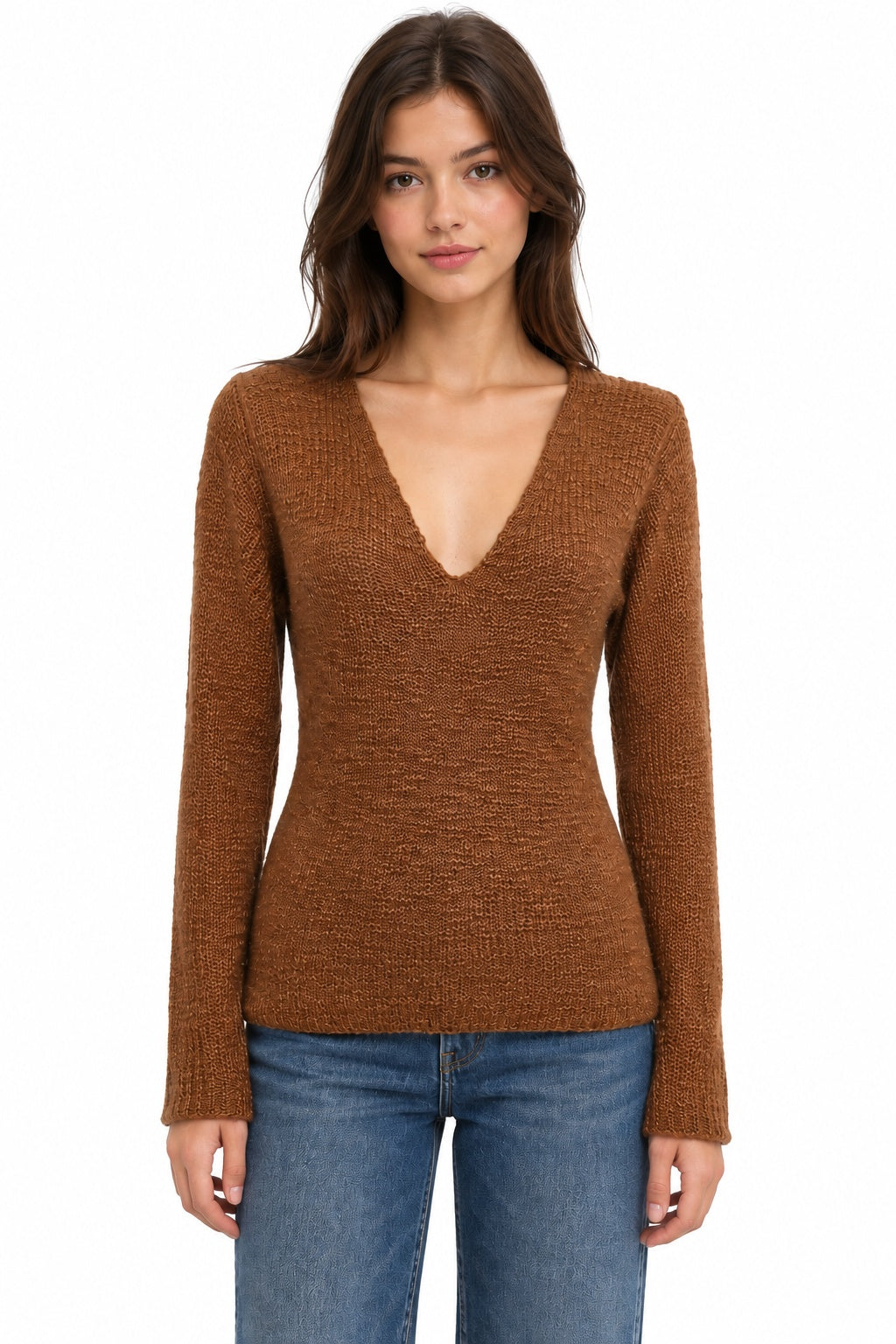 Textured V-Neck Long Sleeve Sweater