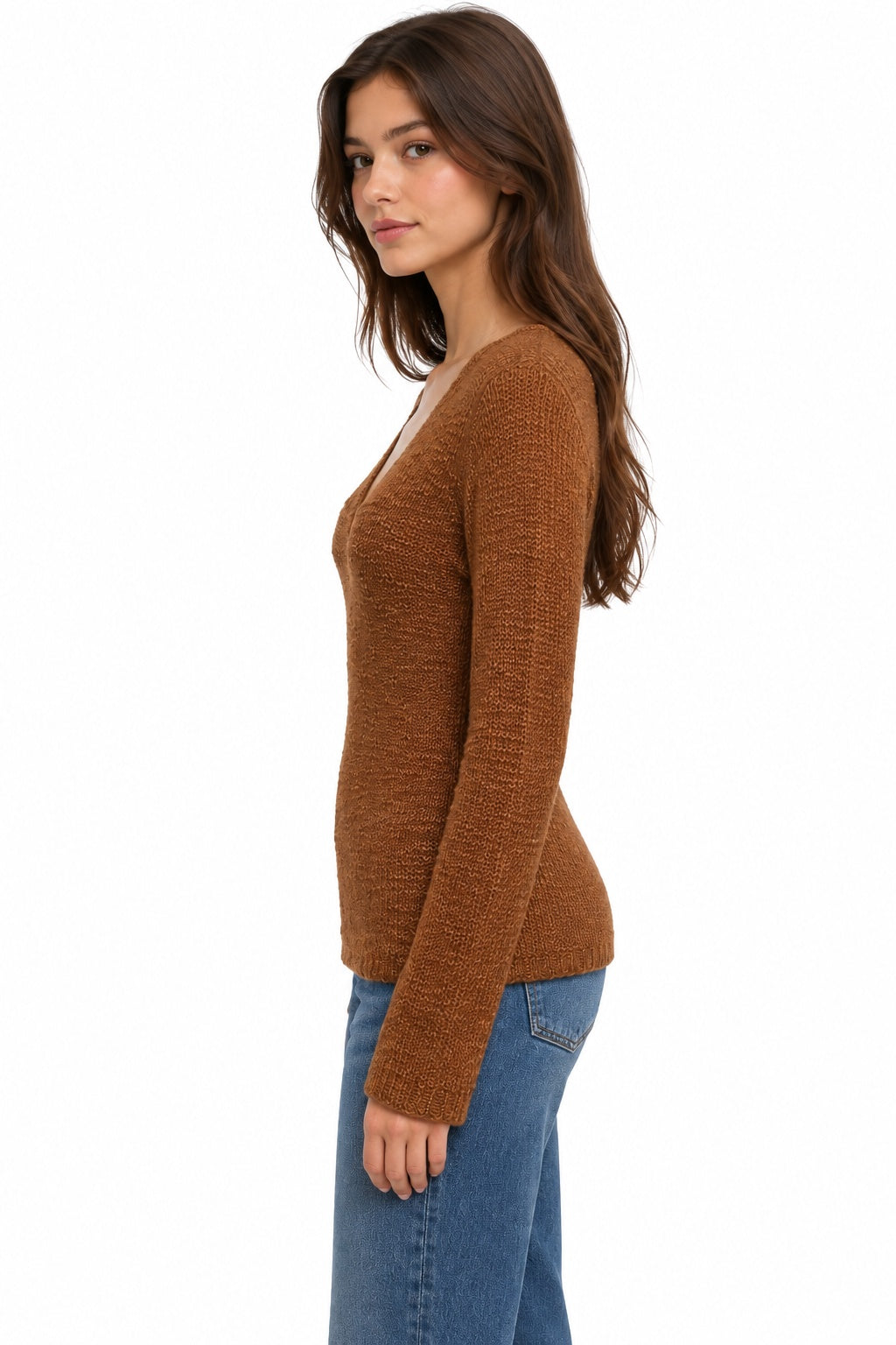 Textured V-Neck Long Sleeve Sweater