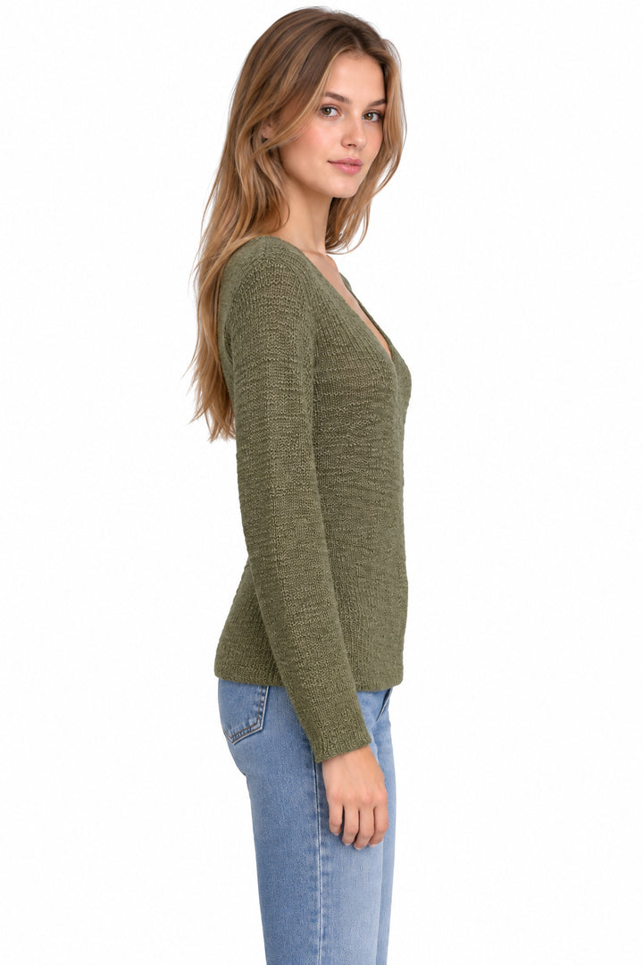 Textured V-Neck Long Sleeve Sweater