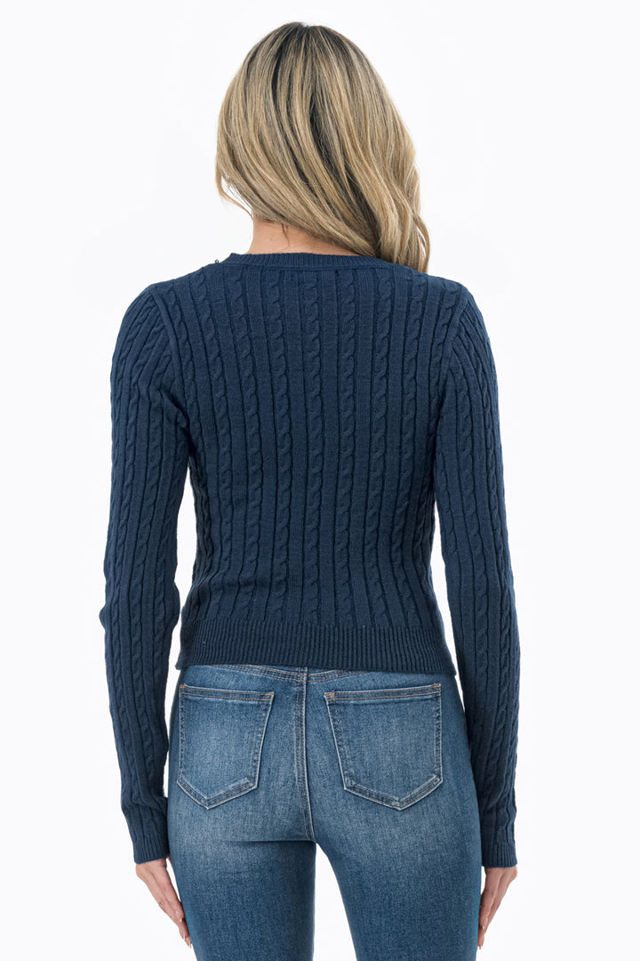 Cherry Embroidered Cable-Knit Sweater