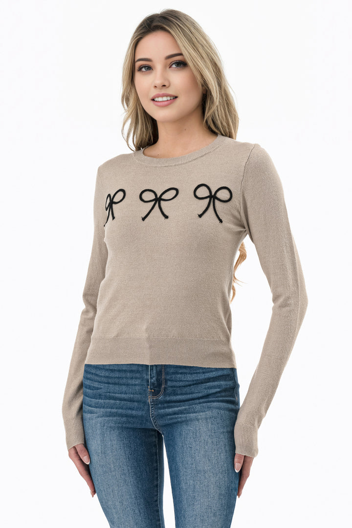Bow Detail Long Sleeve Sweater Top